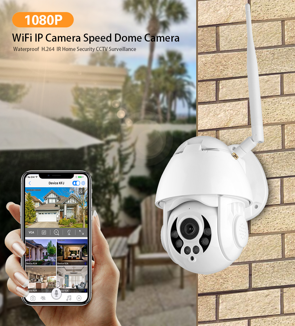 1080P WiFi PTZ IP Camera Face Detect Auto Tracking 4X Zoom Two-way Audio Waterproof Outdoor Security Camera